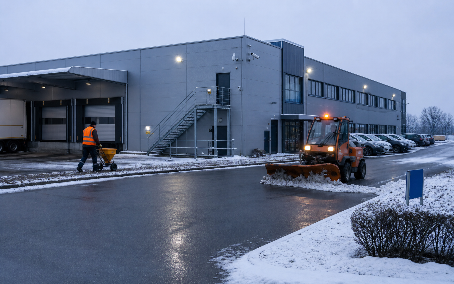 Winterdienst auf einem Gewerbegrundstück