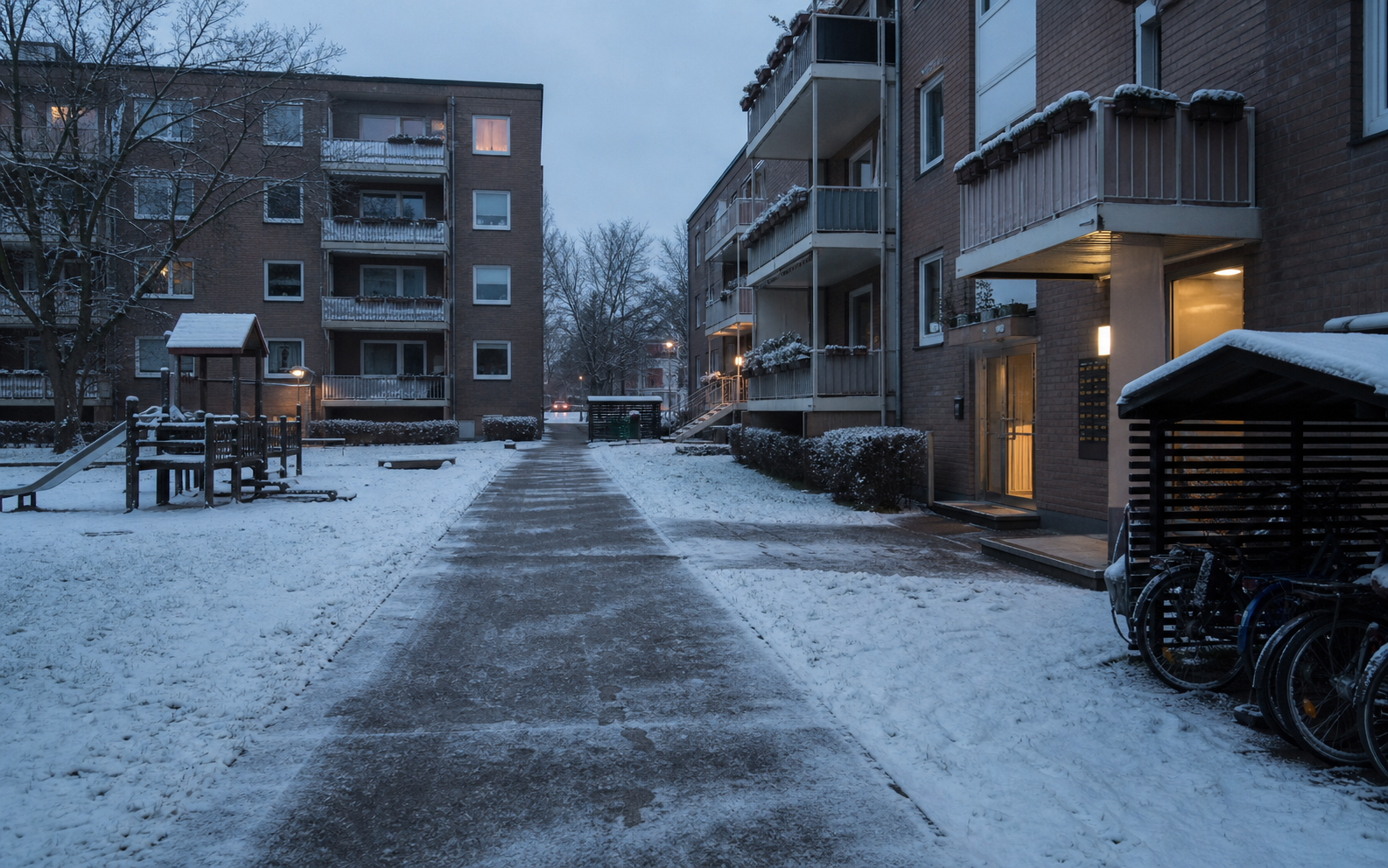 Winterdienst an einer Wohnanlage