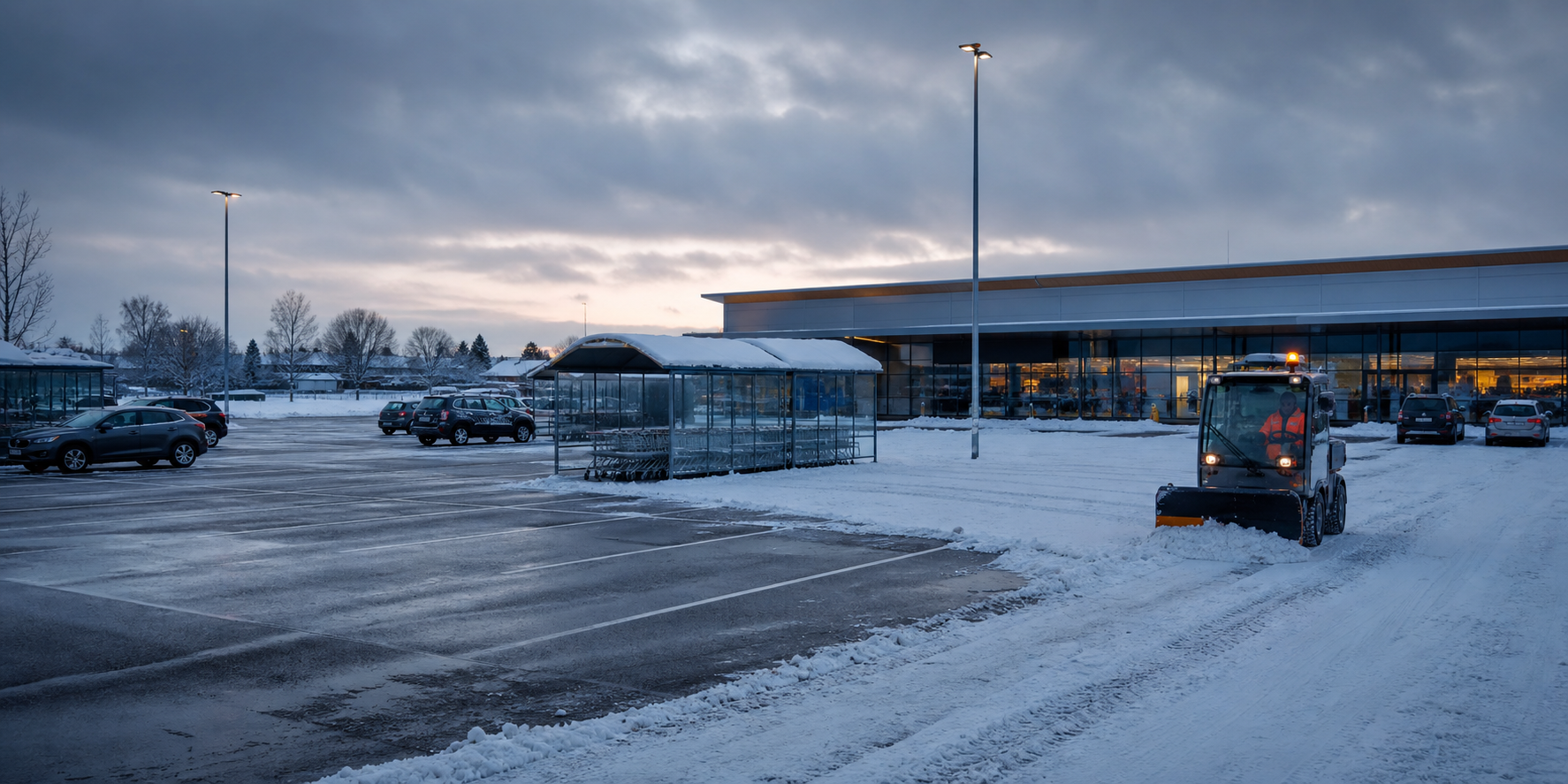 Winterdienst für Supermarkt-Parkplätze